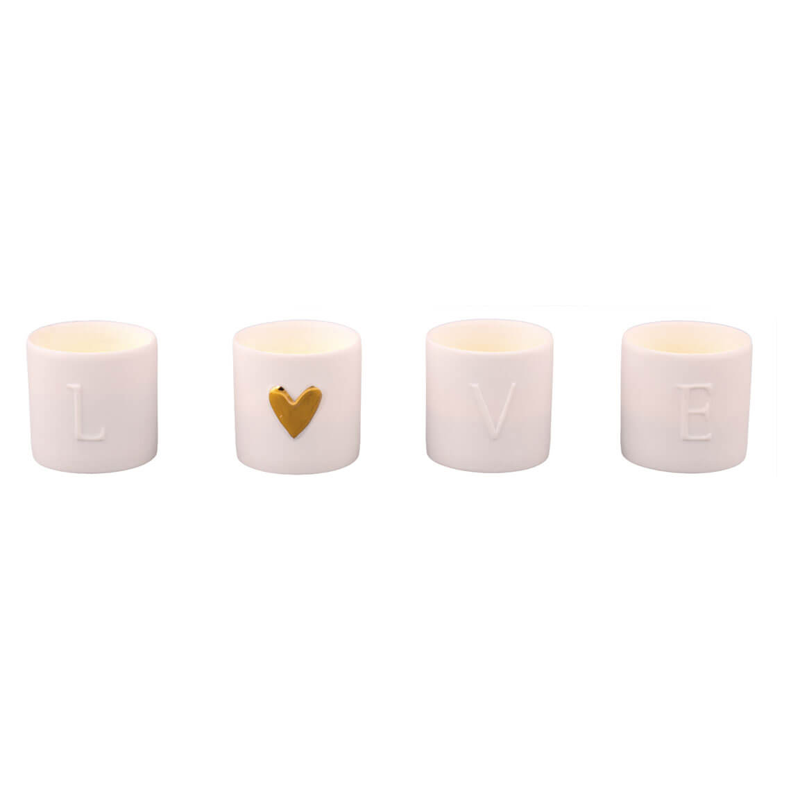 Conjunto 4 copos p/velas Love | coração dourado