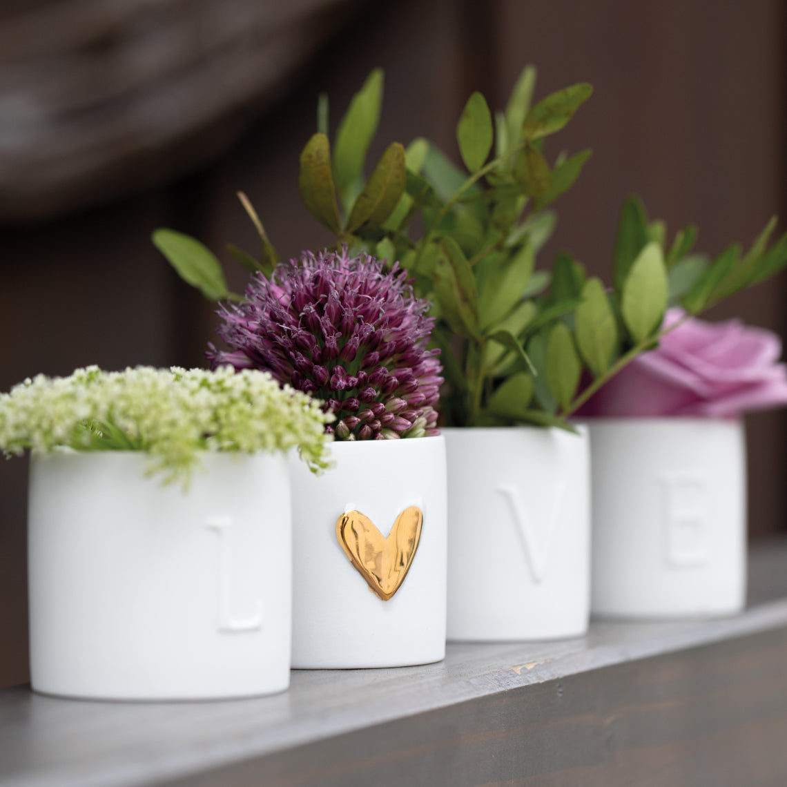 Conjunto 4 copos p/velas Love | coração dourado