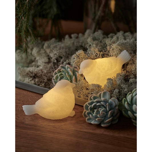 2 pássaros de cera com luz led embutida
