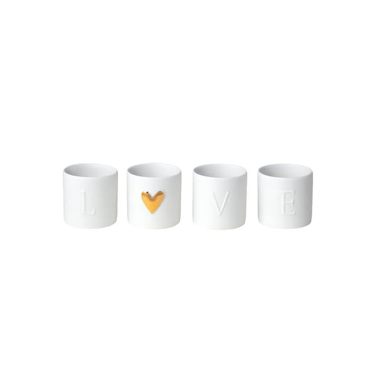 Conjunto 4 copos p/velas Love | coração dourado