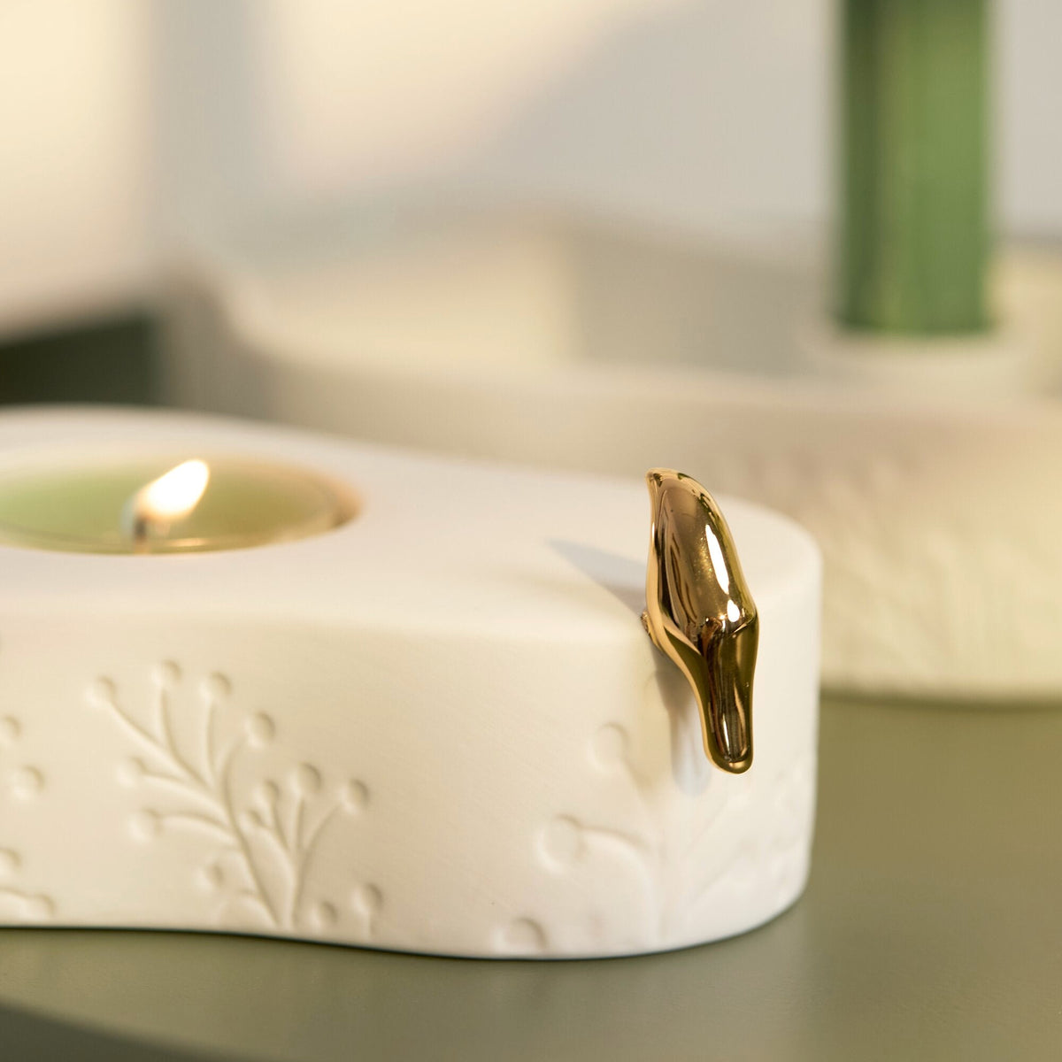 Magia de Inverno | Porta velas pássaro dourado