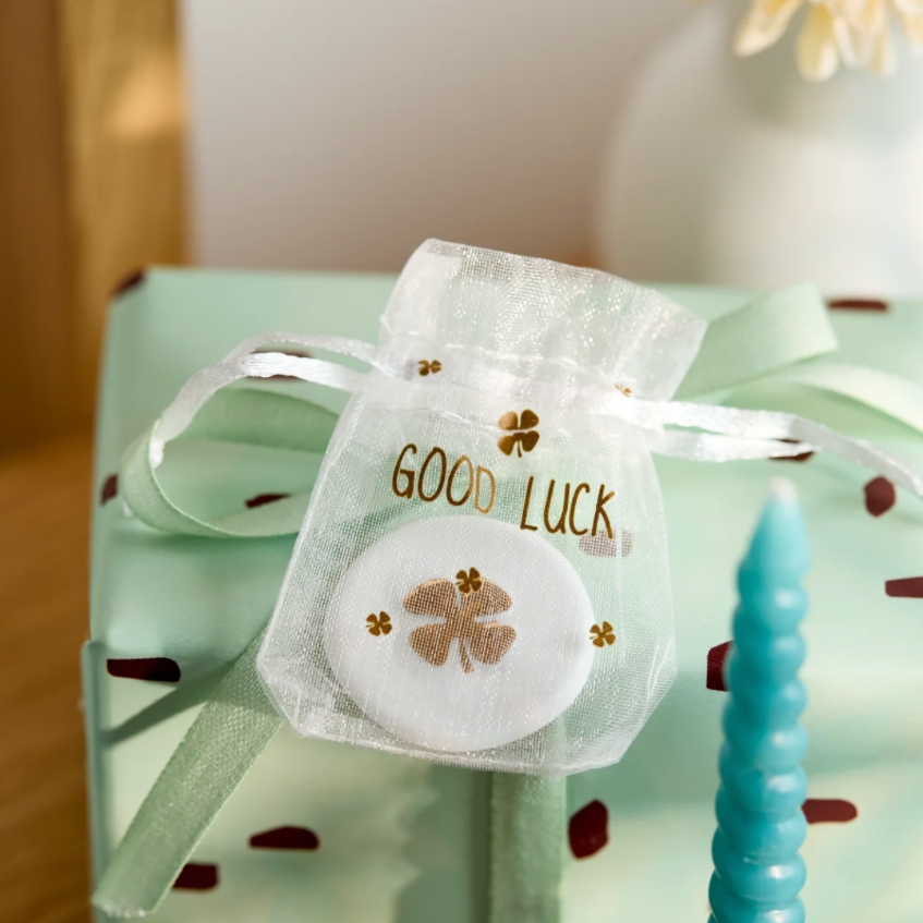 Moeda da sorte "Good Luck"- Trevo dourado
