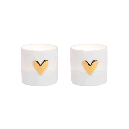 Conjunto de dois copos para velas- coração dourado