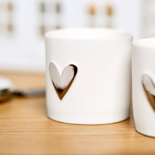 Conjunto de dois copos para velas | Coração prateado