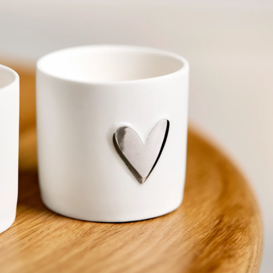 Conjunto de dois copos para velas | Coração prateado