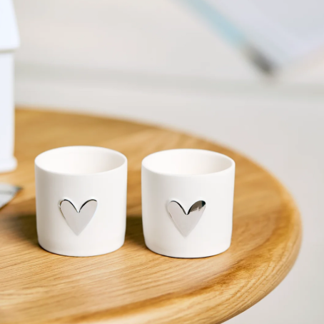 Conjunto de dois copos para velas | Coração prateado
